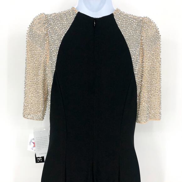 XSCAPE Women's Elis Long Jersey Knit Dress Size 8 Black Silver Illusion NWT - Picture 7 of 12